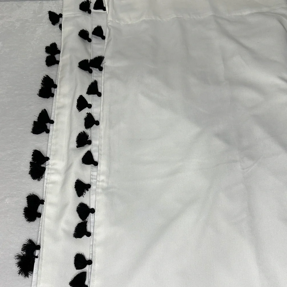 Pillowfort White Curtains with Black Tassels 82”x 41” lot of 2 Curtain Panels